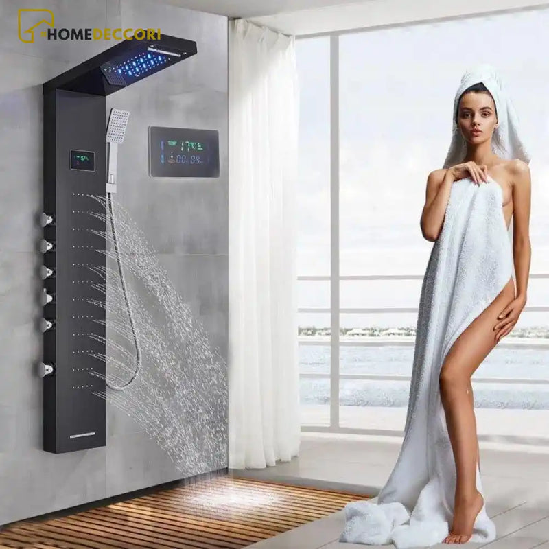 Ducha Vertical Spa Infinity Hidromassagem Cascata Led Display Digital Inox - Homedeccori