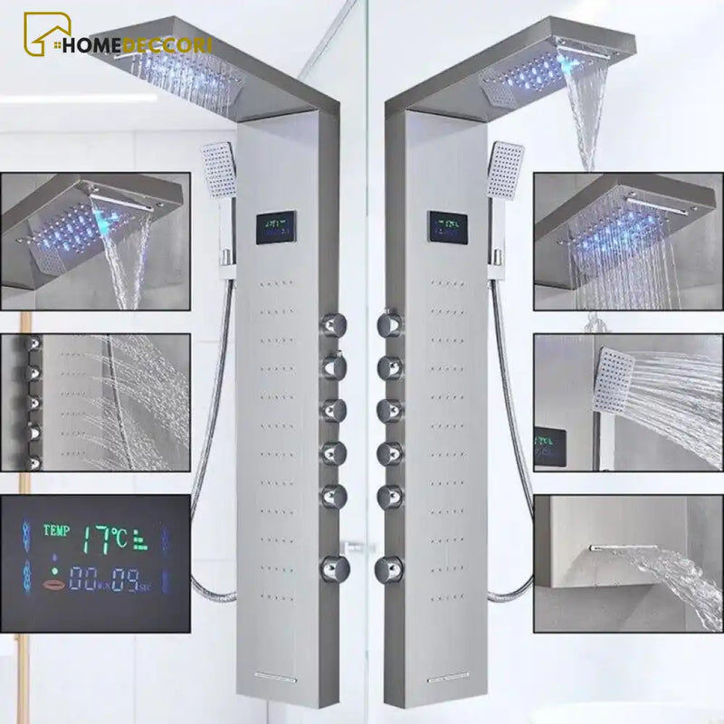 Ducha Vertical Spa Infinity Hidromassagem Cascata Led Display Digital Inox - Homedeccori