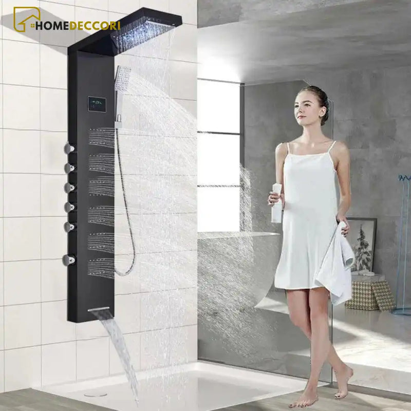 Ducha Vertical Spa Infinity Hidromassagem Cascata Led Display Digital Inox - Homedeccori