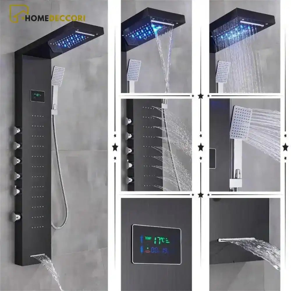Ducha Vertical Spa Infinity Hidromassagem Cascata Led Display Digital Inox - Homedeccori