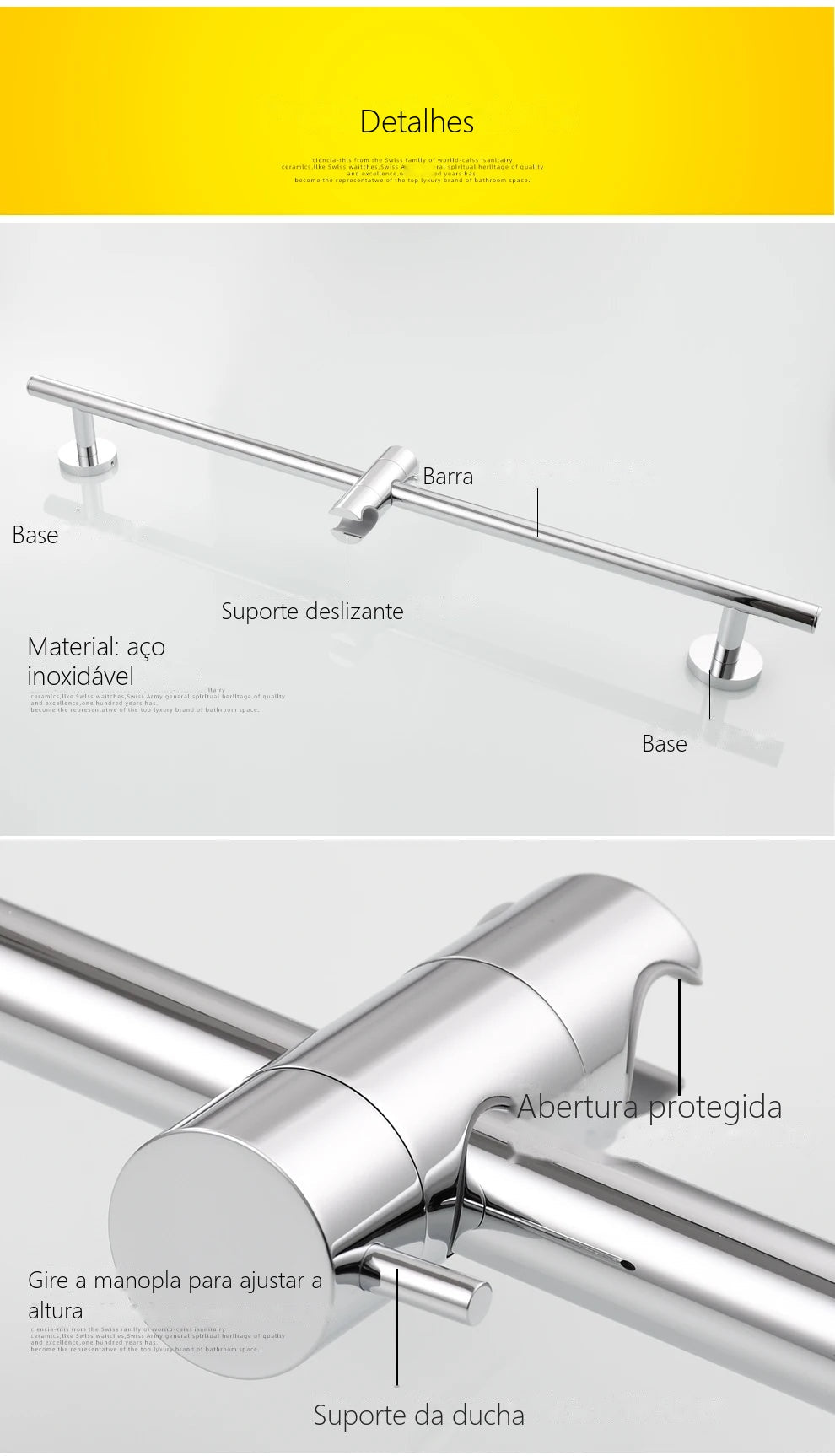 Barra Deslizante Ducha Manual Inox Ajustável 5 Funções Luino