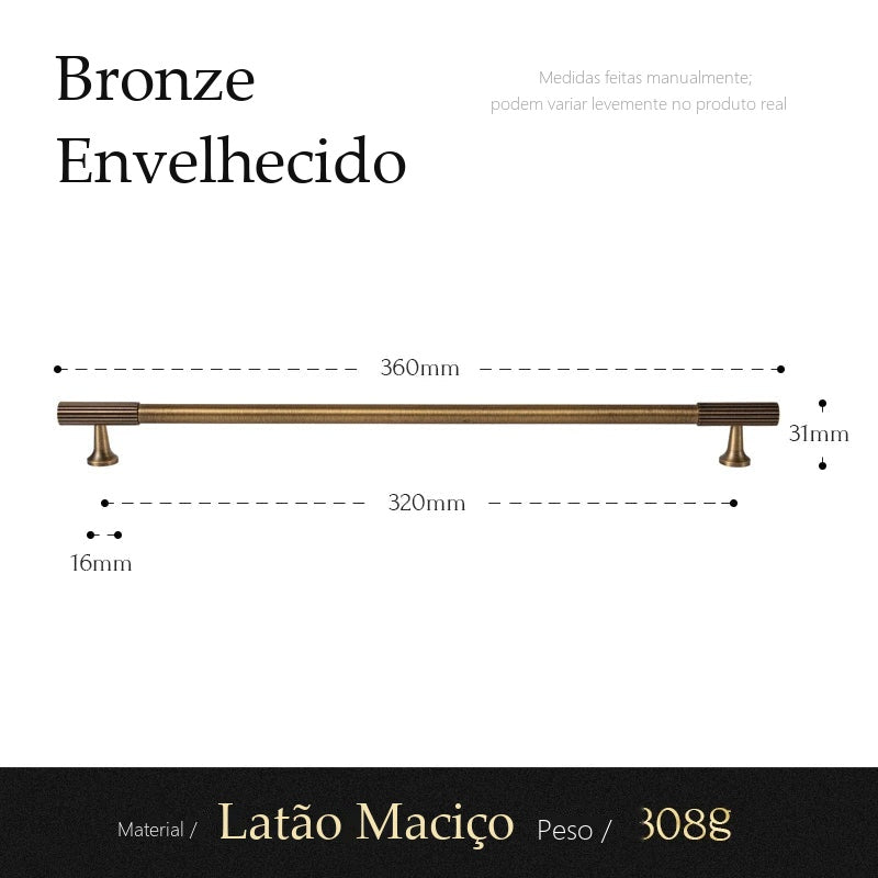 Puxador Amelia Bronze Envelhecido Alça 320 mm - medidas