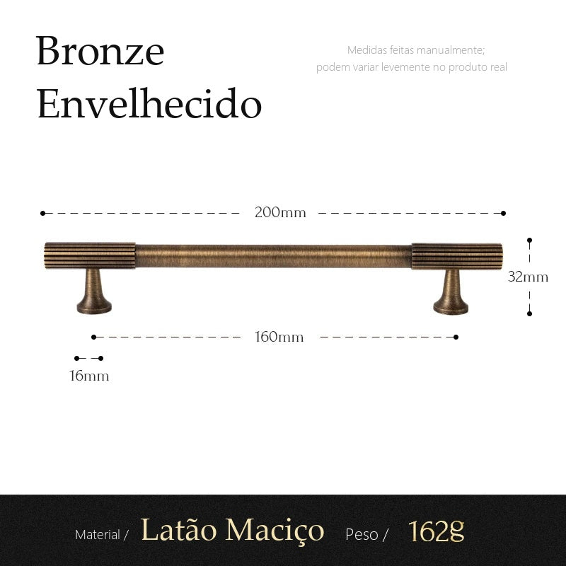 Puxador Amelia Bronze Envelhecido Alça 160 mm - medidas