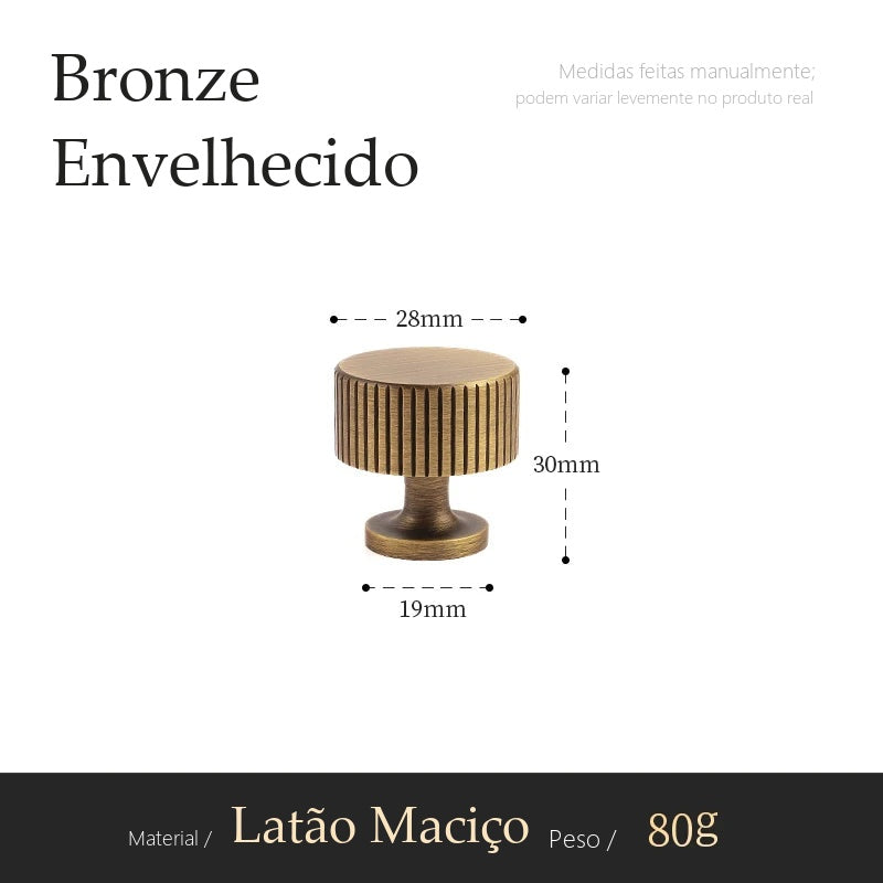 Puxador Amelia Bronze Envelhecido Ponto 28 mm - medidas