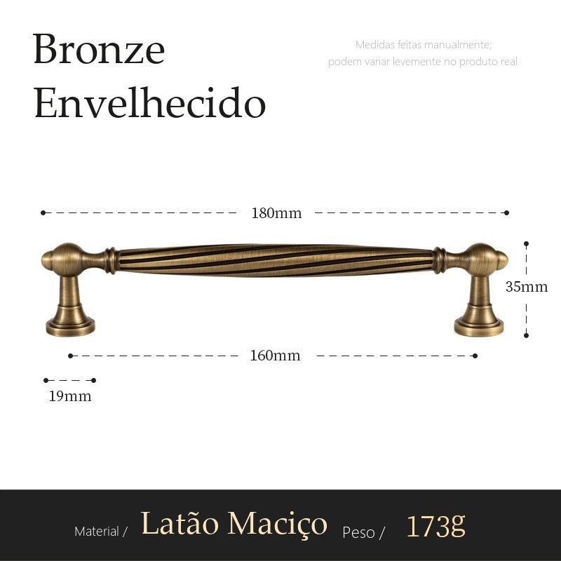 Puxador Anzio Bronze Envelhecido Alça 160 mm - medidas