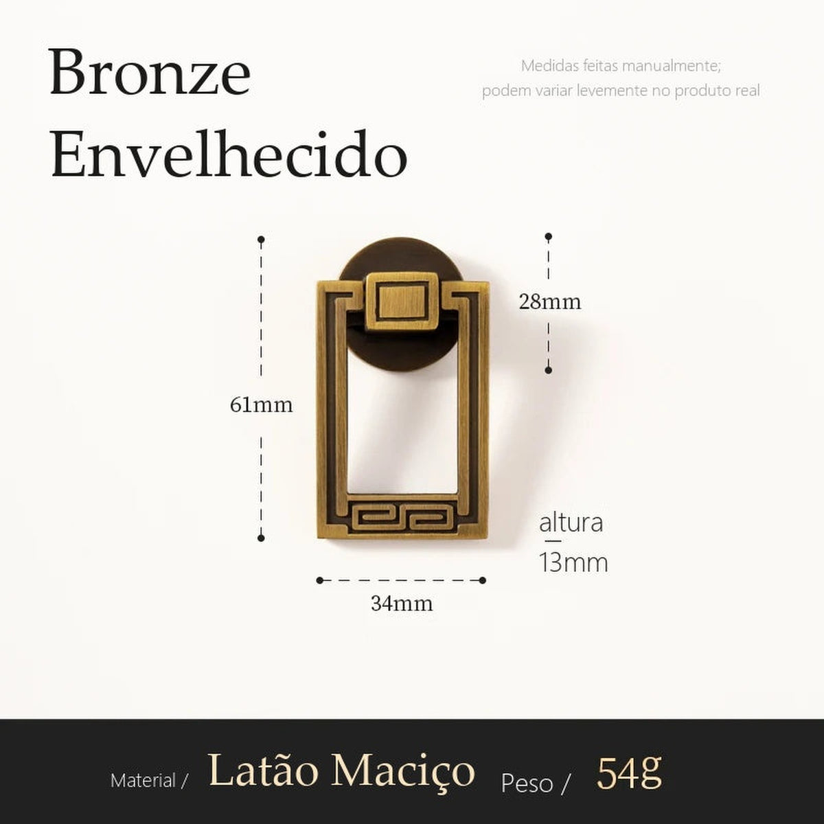 Puxador Arezzo Bronze Envelhecido Argola 61 mm - medidas