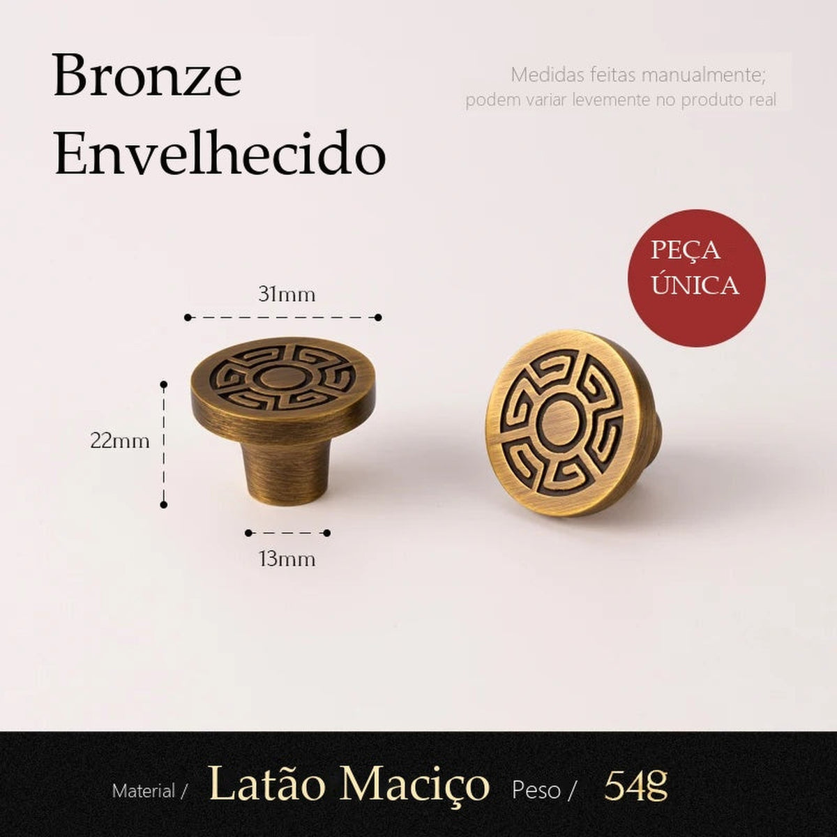 Puxador Arezzo Bronze Envelhecido Ponto 31 mm - medidas