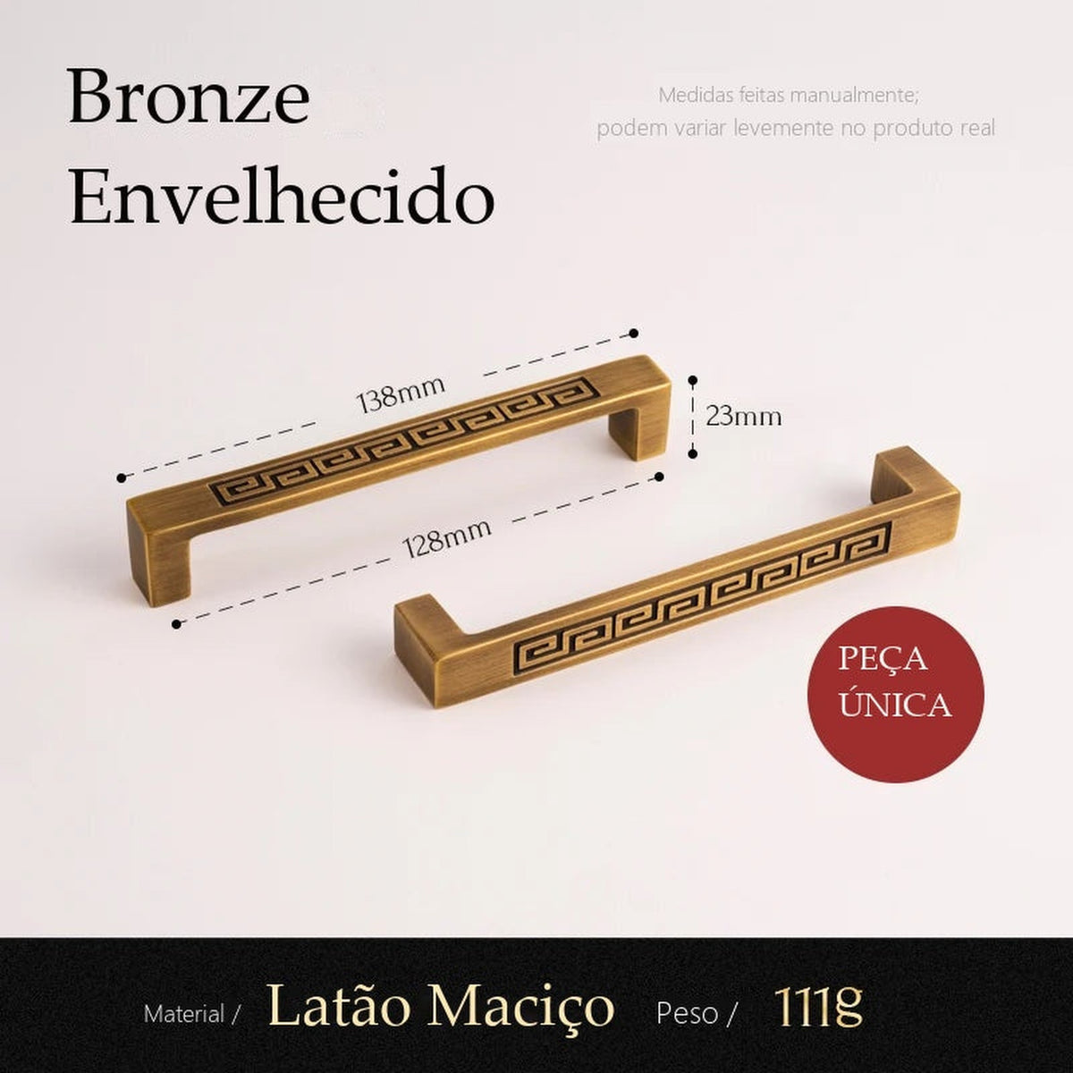 Puxador Arezzo Bronze Envelhecido Alça 128 mm - medidas
