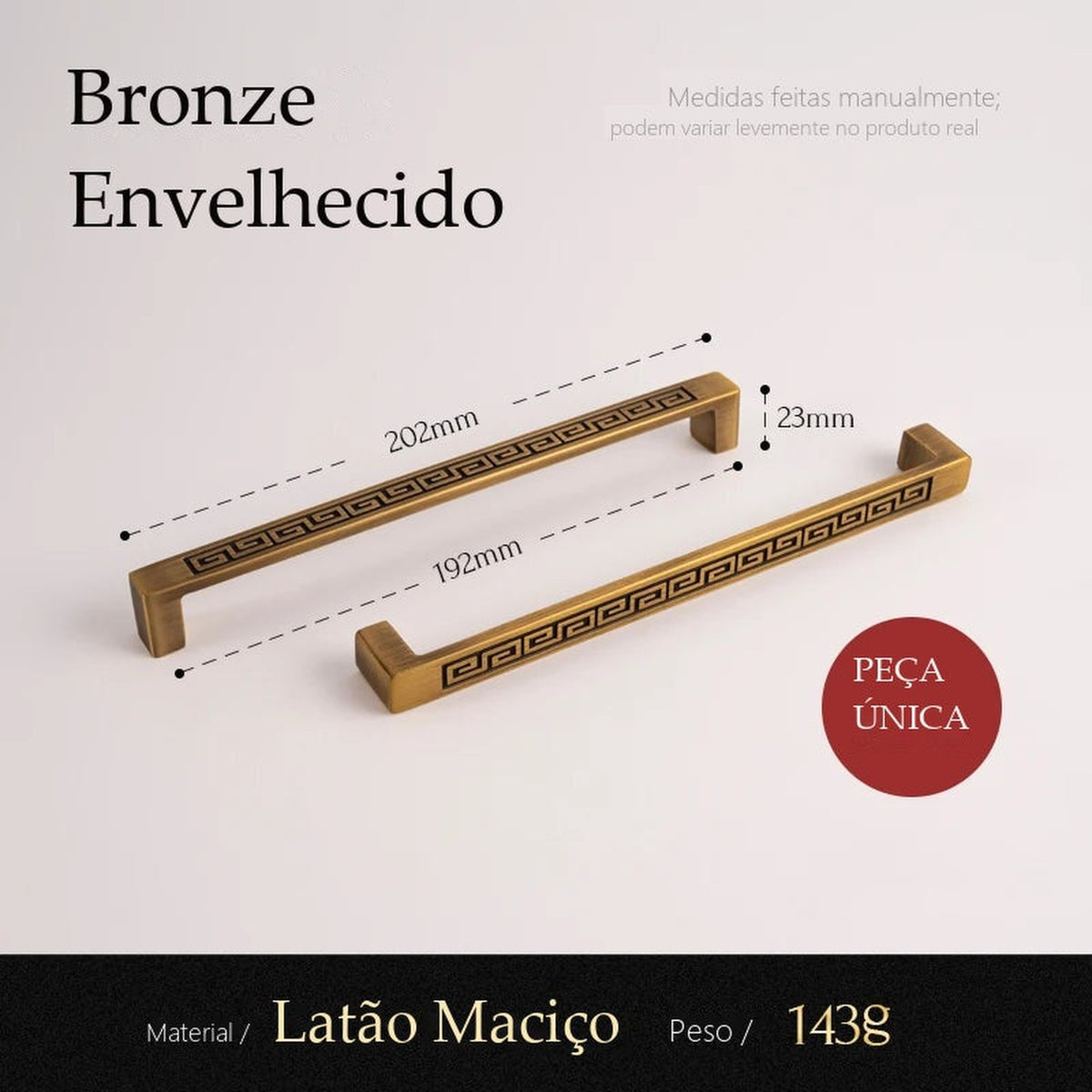 Puxador Arezzo Bronze Envelhecido Alça 192 mm - medidas