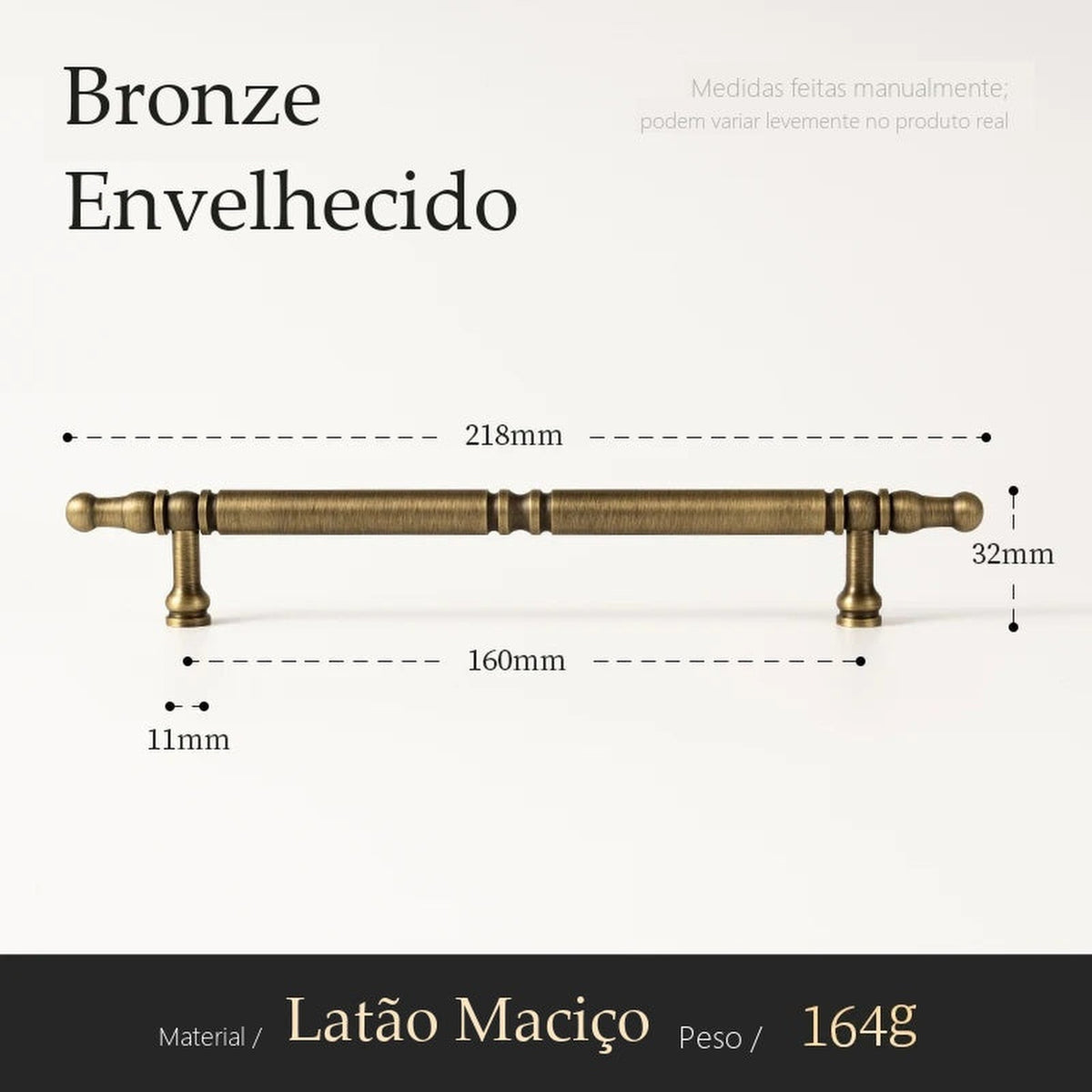 Puxador Assis Bronze Envelhecido Alça 160 mm - medidas