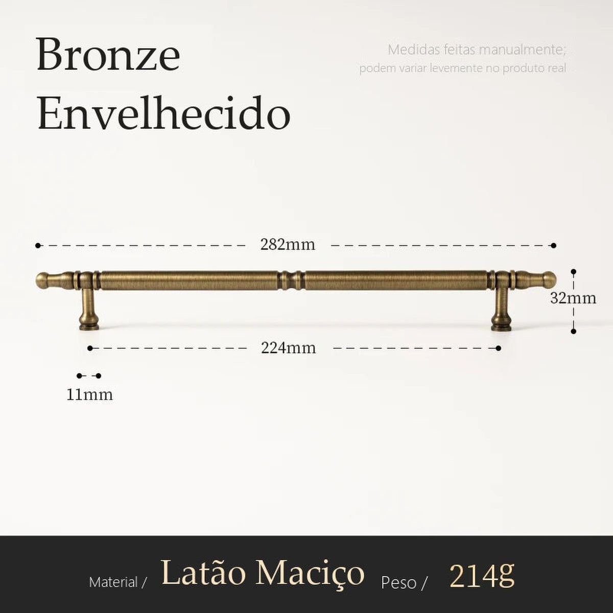 Puxador Assis Bronze Envelhecido Alça 224 mm - medidas