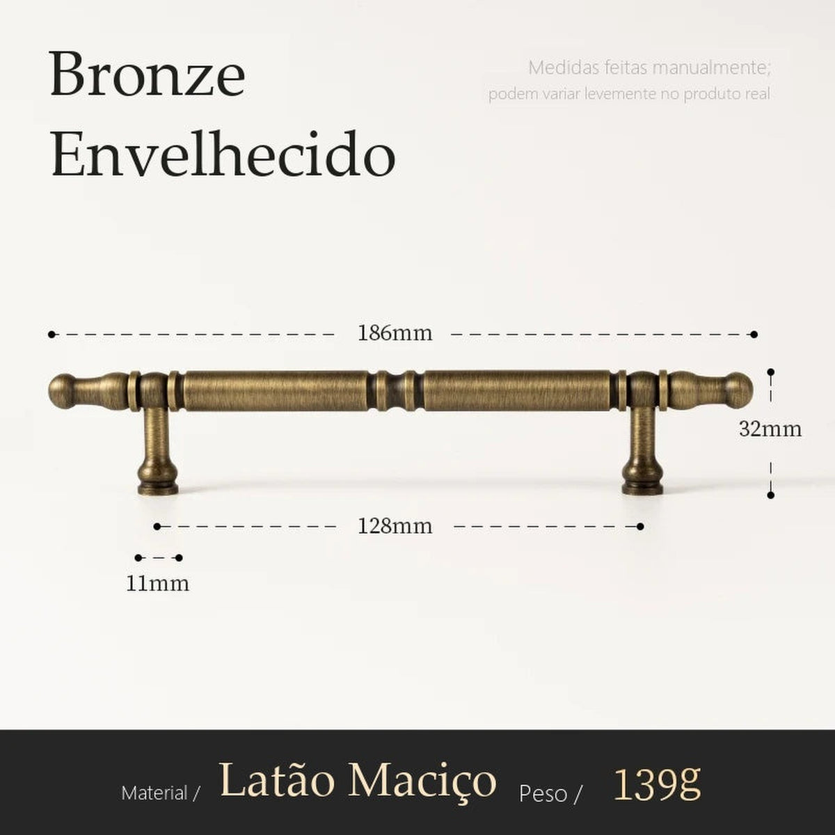 Puxador Assis Bronze Envelhecido Alça 128 mm - medidas