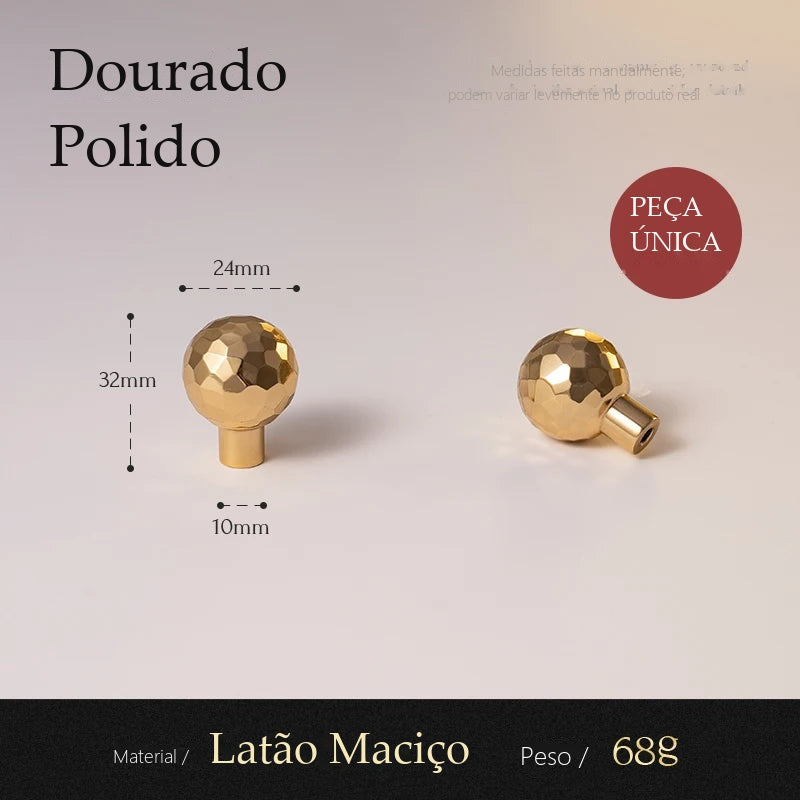 Puxador Brera Dourado Polido Ponto 25 mm - Estilo C - medidas