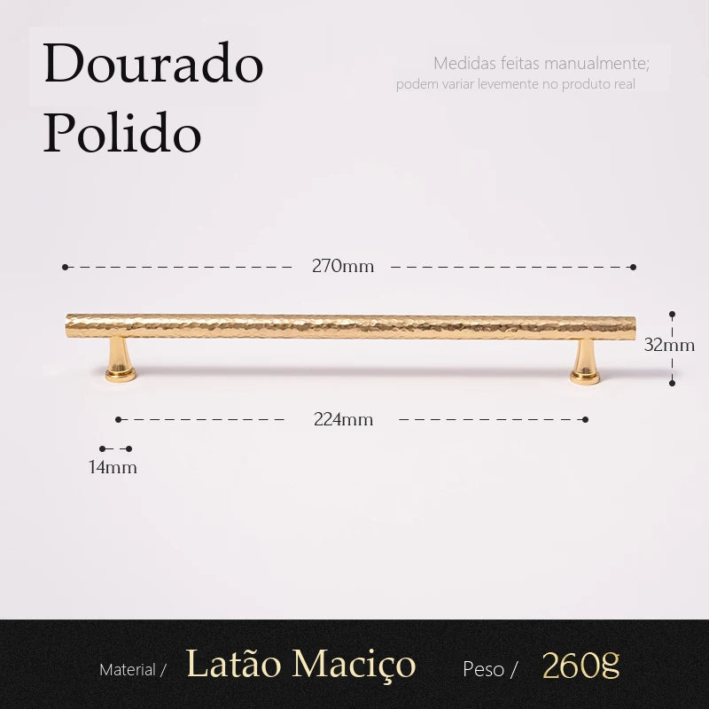 Puxador Brera Dourado Polido Alça 224 mm - medidas