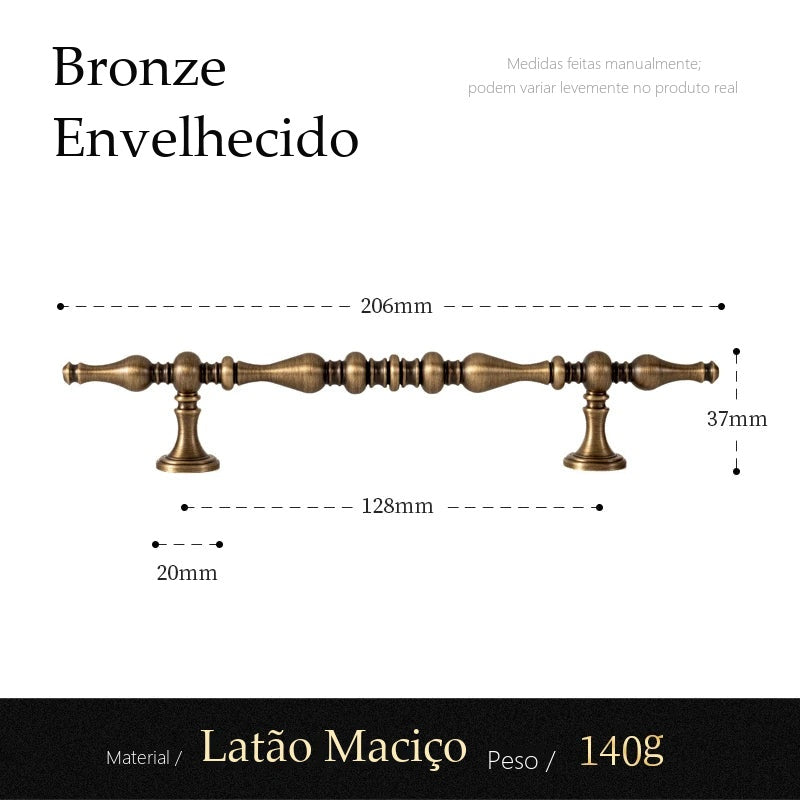 Puxador Como Bronze Envelhecido Alça 128 mm - medidas