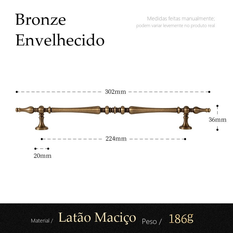 Puxador Como Bronze Envelhecido Alça 224 mm - medidas