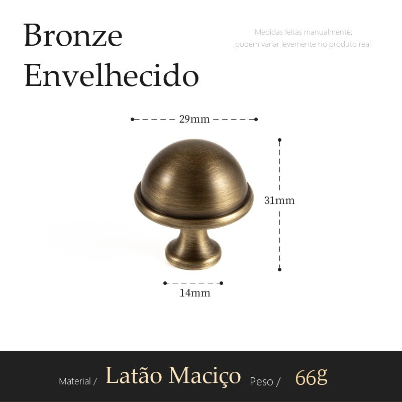 Puxador Faenza Bronze Envelhecido Ponto 29 mm - medidas