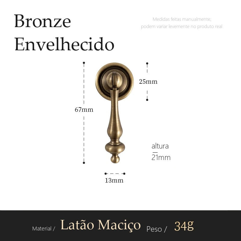 Puxador Faenza Bronze Envelhecido Pingente 67 mm - medidas