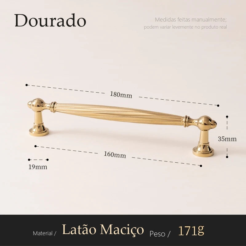Puxador Fiesole Dourado Alça 160 mm - medidas