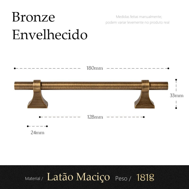 Puxador Foligno Bronze Envelhecido Alça 128 mm - medidas