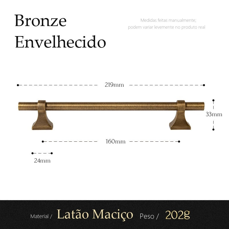Puxador Foligno Bronze Envelhecido Alça 160 mm - medidas