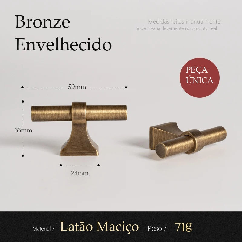 Puxador Foligno Bronze Envelhecido Barra T 59 mm - medidas