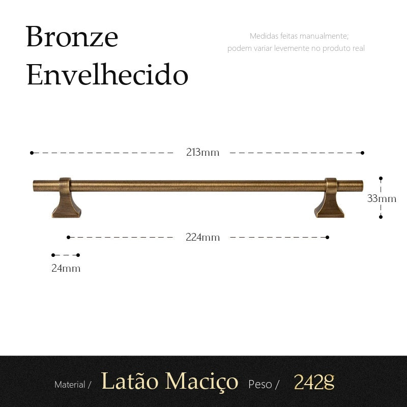 Puxador Foligno Bronze Envelhecido Alça 224 mm - medidas