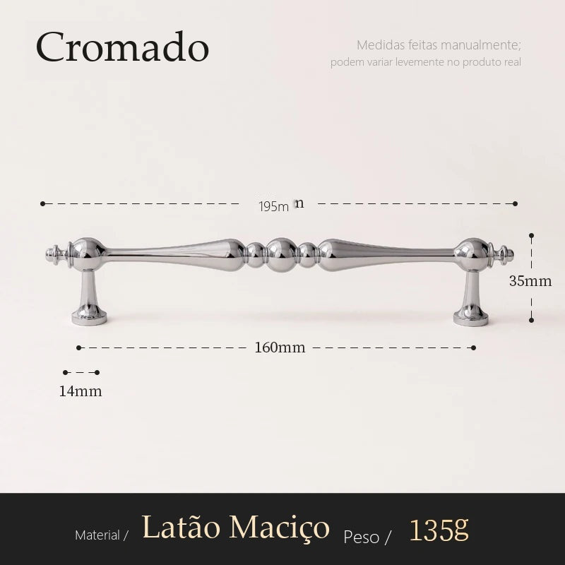 Puxador Gaeta Cromado Alça 160 mm - medidas