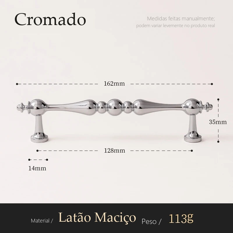 Puxador Gaeta Cromado Alça 128 mm - medidas