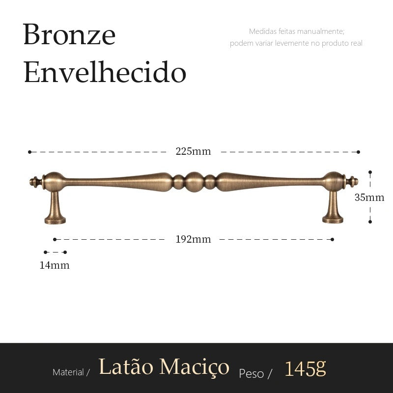Puxador Gubbio Bronze Envelhecido Alça 192 mm - medidas
