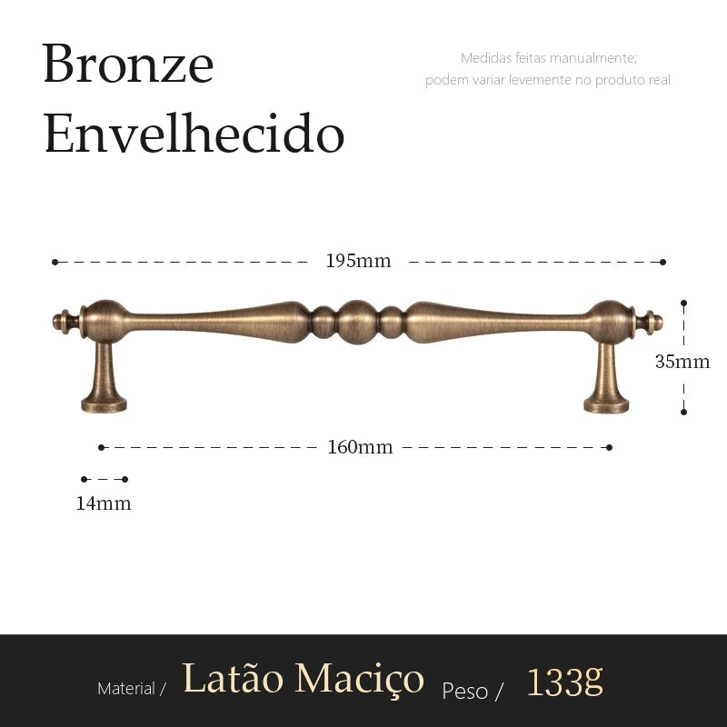 Puxador Gubbio Bronze Envelhecido Alça 160 mm - medidas