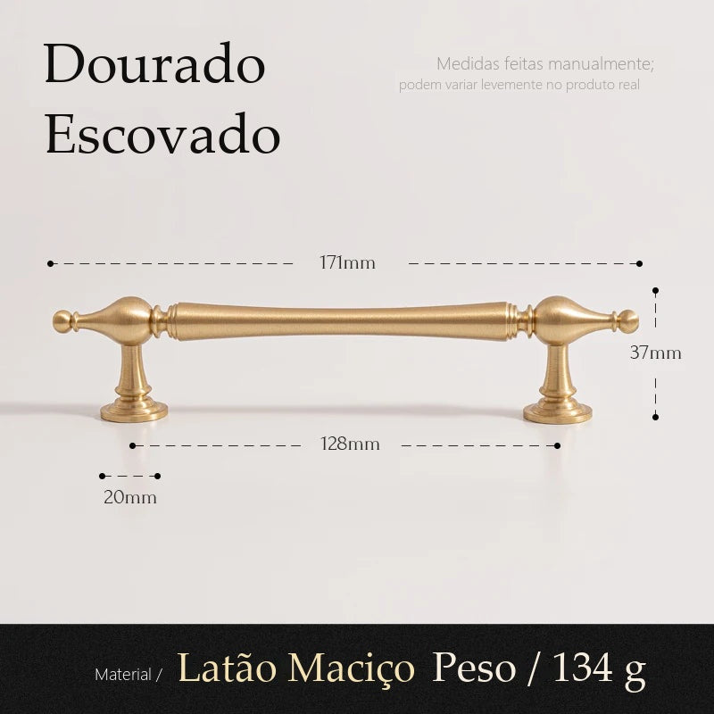 Puxador Lecce Dourado Escovado Alça 128 mm - medidas