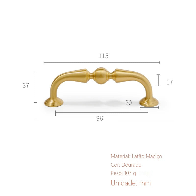 Puxador Lodi Dourado Escovado Alça 96 mm - medidas