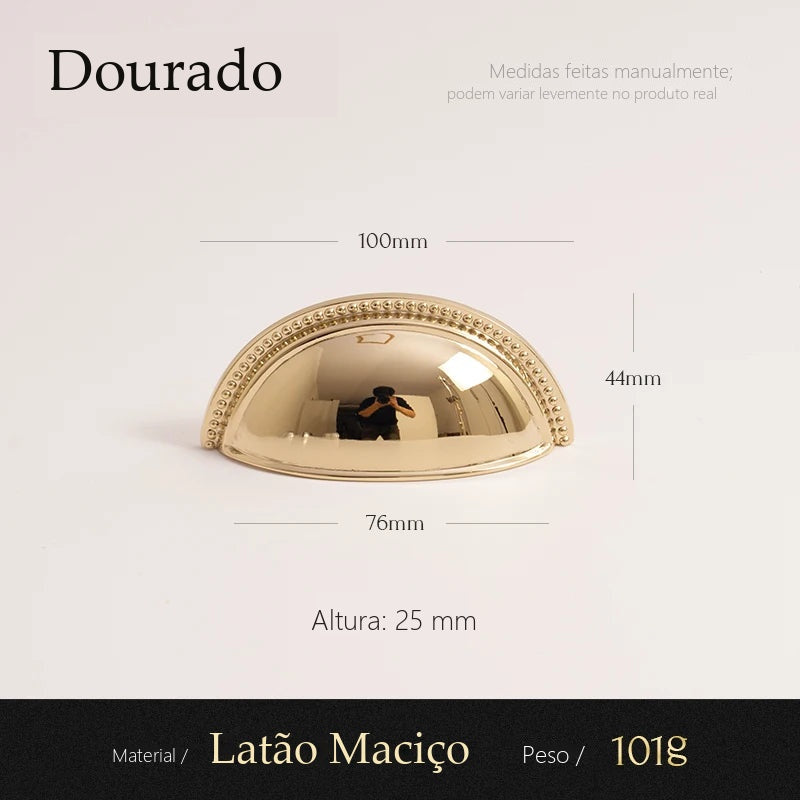 Puxador Mantova Dourado Alça 76 mm - Estilo E - medidas