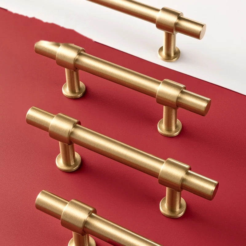 Puxador Alça Latão Maciço Dourado Escovado Minimalista Marostica