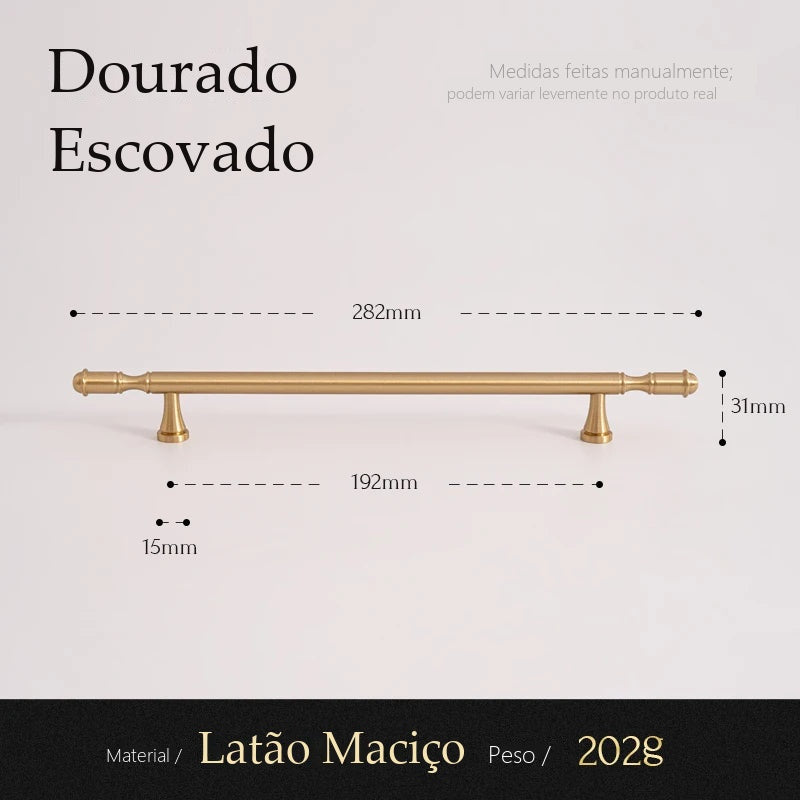 Puxador Monza Dourado Escovado Alça 192 mm - medidas