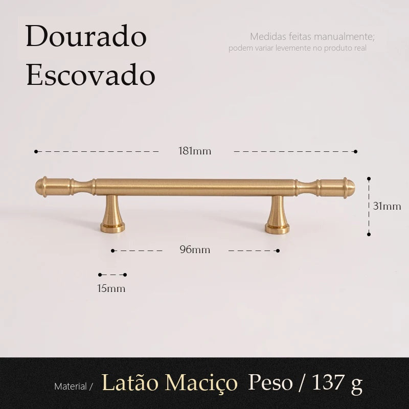 Puxador Monza Dourado Escovado Alça 96 mm - medidas