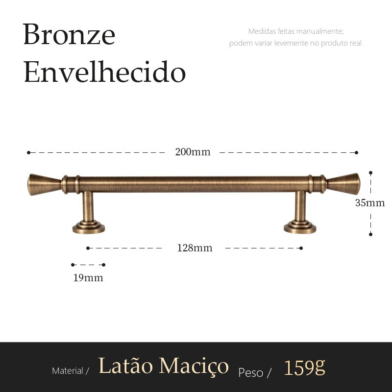 Puxador Noto Bronze Envelhecido Alça 128 mm - medidas