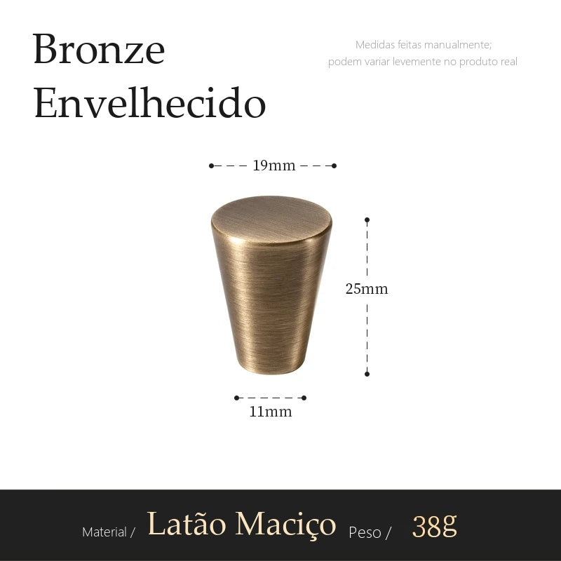 Puxador Noto Bronze Envelhecido Ponto 19 mm - medidas