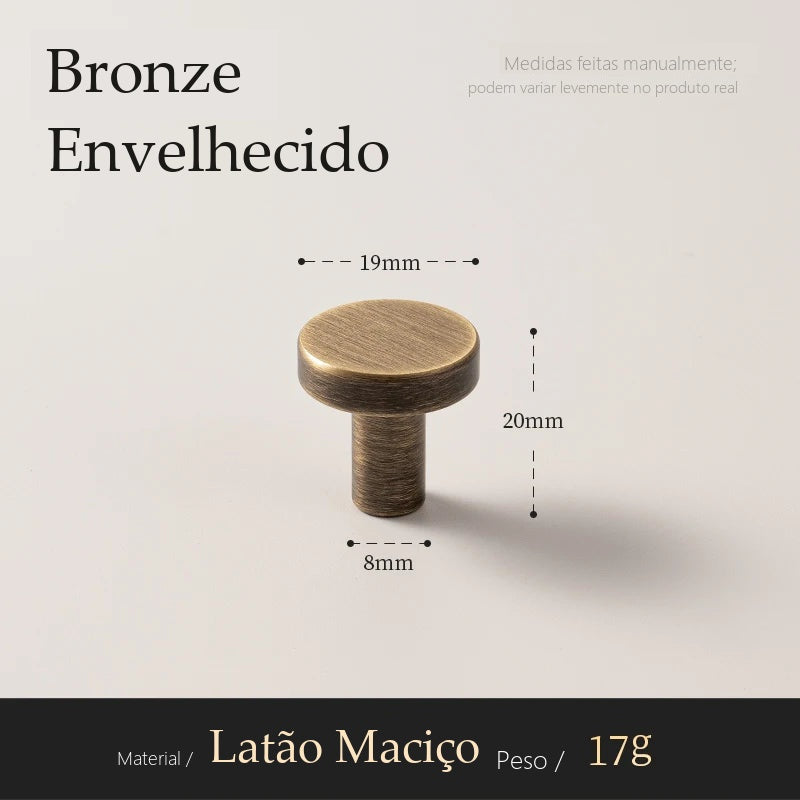 Puxador Ostia Bronze Envelhecido Ponto 19 mm - medidas