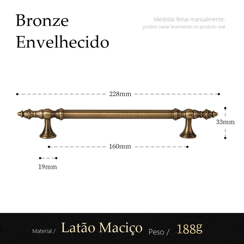 Puxador Padova Bronze Envelhecido Alça 160 mm - medidas