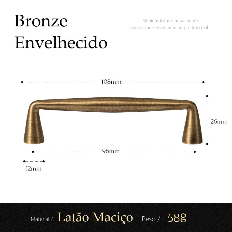 Puxador Perugia Bronze Envelhecido Alça 96 mm - medidas