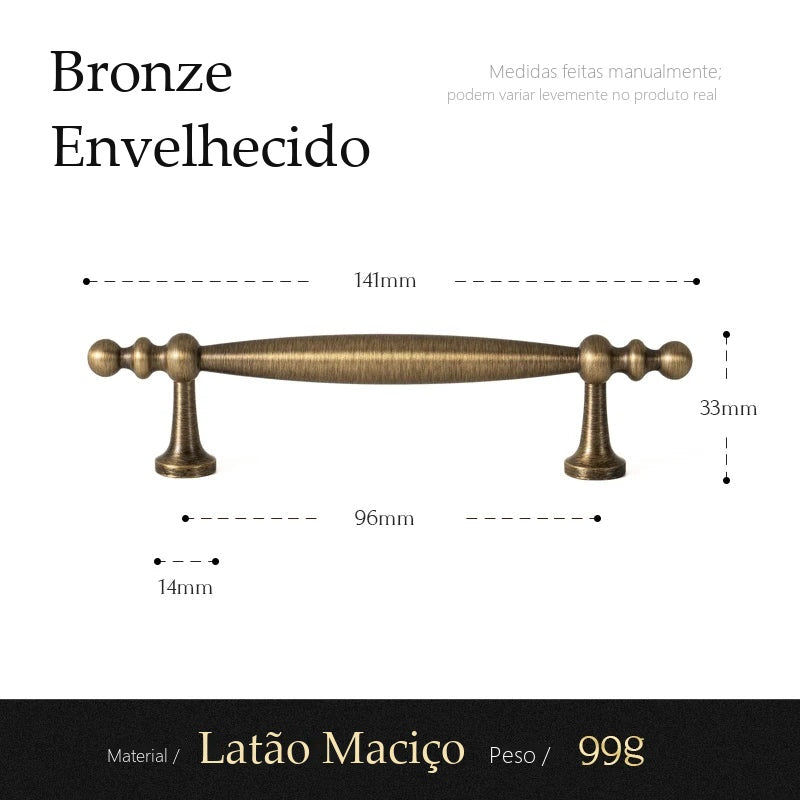 Puxador Pesaro Bronze Envelhecido Alça 96 mm - medidas