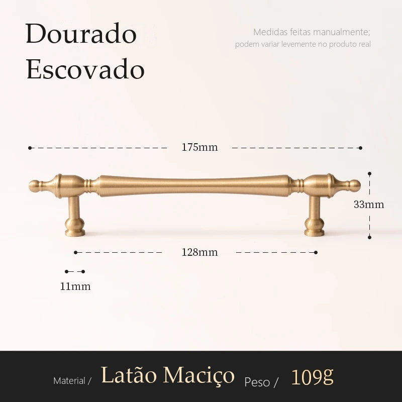 Puxador Piacenza Dourado Escovado Alça 128 mm - medidas
