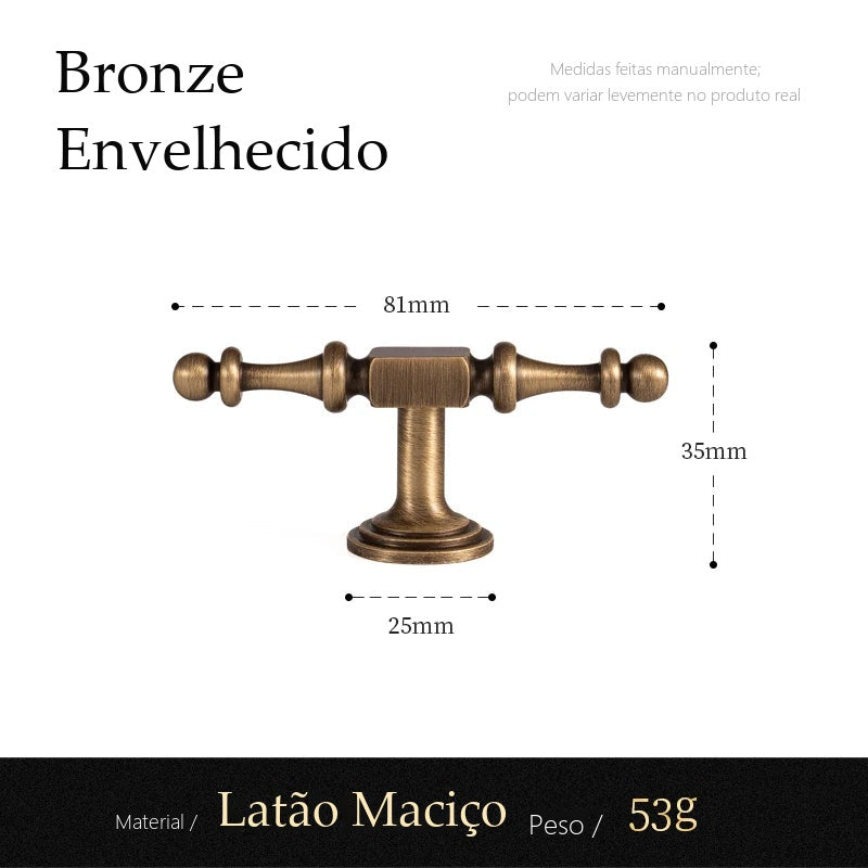 Puxador Pistoia Bronze Envelhecido Barra T 81 mm - medidas