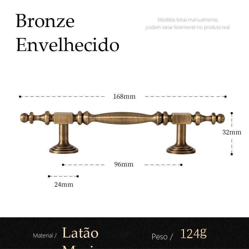 Puxador Pistoia Bronze Envelhecido Alça 96 mm - medidas