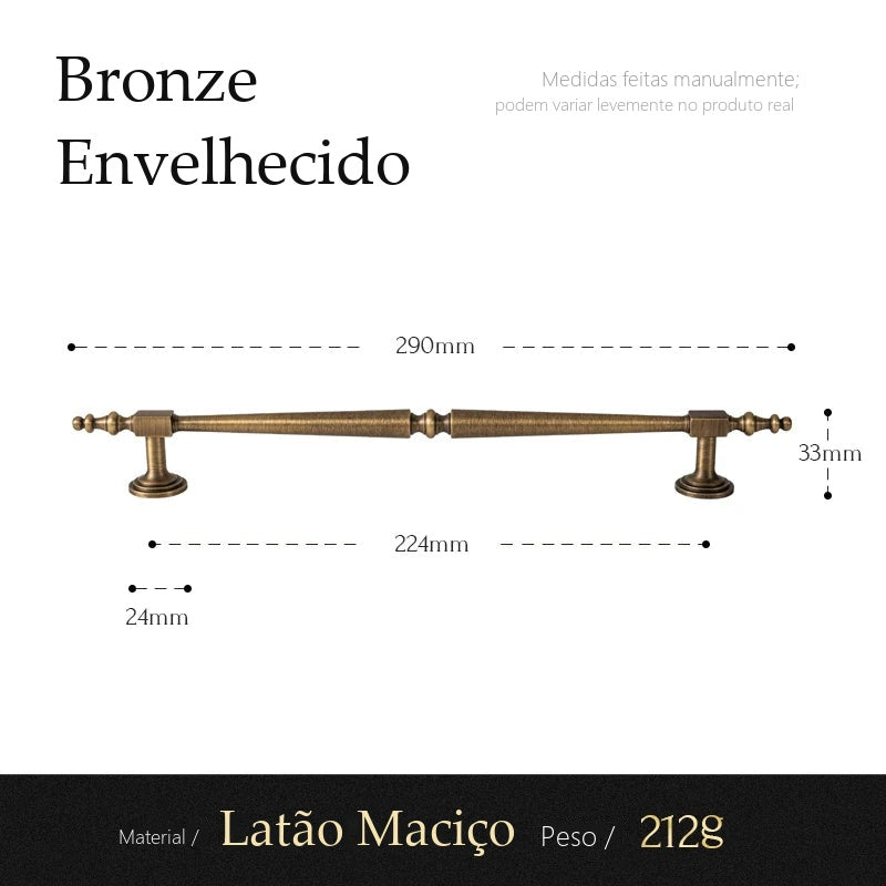 Puxador Prato Bronze Envelhecido Alça 224 mm - medidas