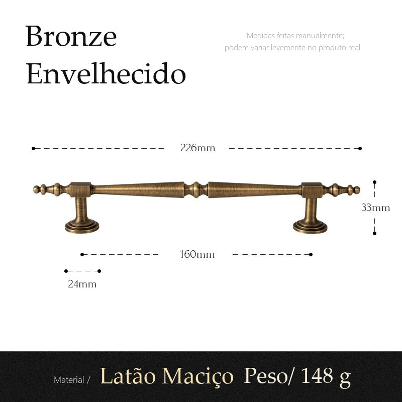 Puxador Prato Bronze Envelhecido Alça 160 mm - medidas