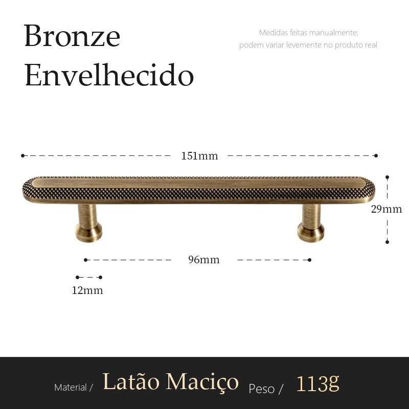Puxador Feltre Bronze Envelhecido Alça 96 mm - medidas