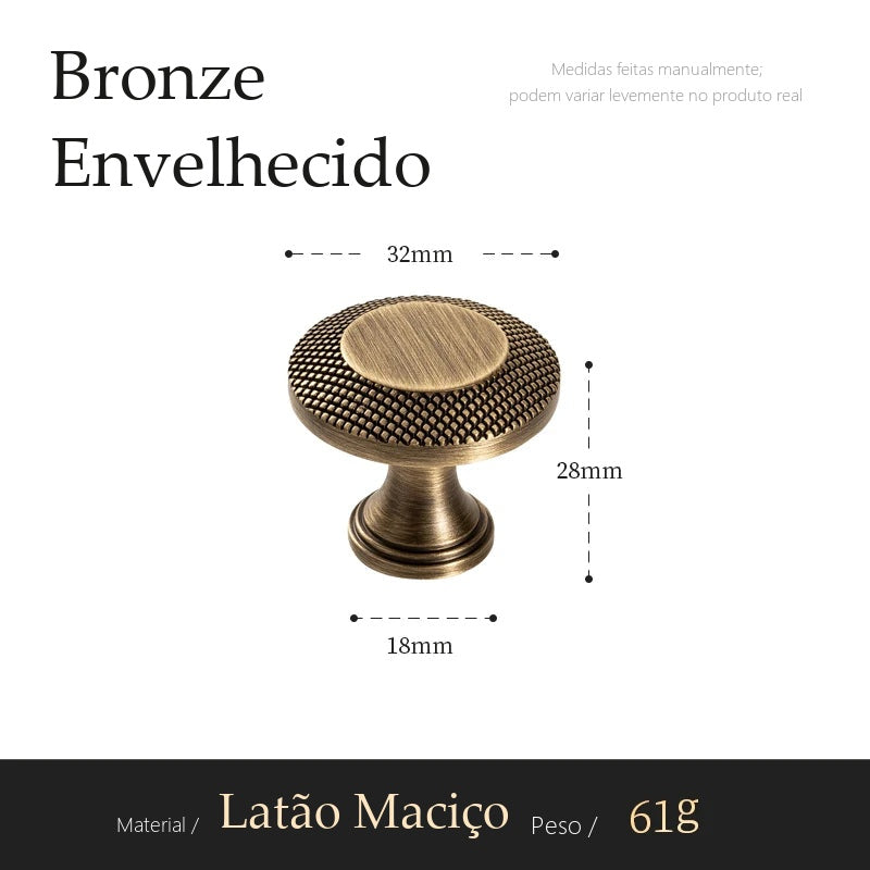 Puxador Feltre Bronze Envelhecido Ponto 32 mm - medidas